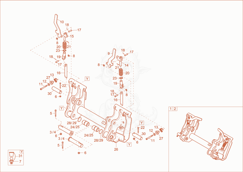Exploded parts diagram of the quick hitch of a Wacker Neuson ST35(S04-02), with numbered balloons