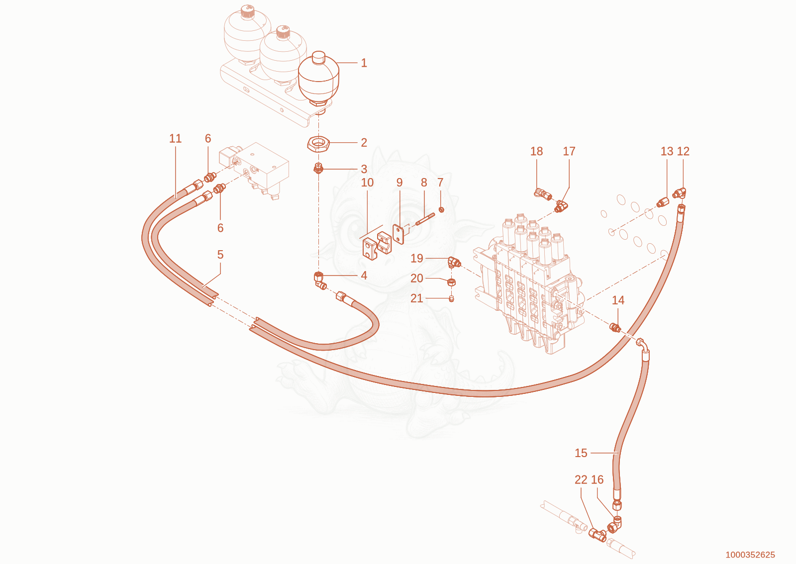 Exploded parts diagram of the Oil circulation - Control valve of a Wacker Neuson TH942(416-29), with numbered balloons
