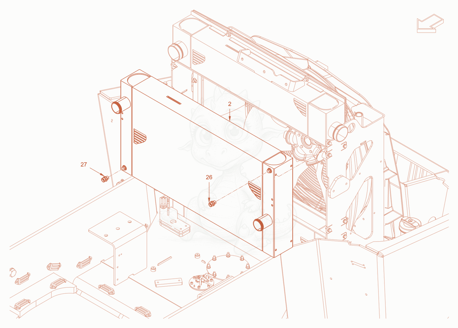 Exploded parts diagram of the cooling (engine/hydraulic oil) of a Wacker Neuson RC110PROPS, with numbered balloons