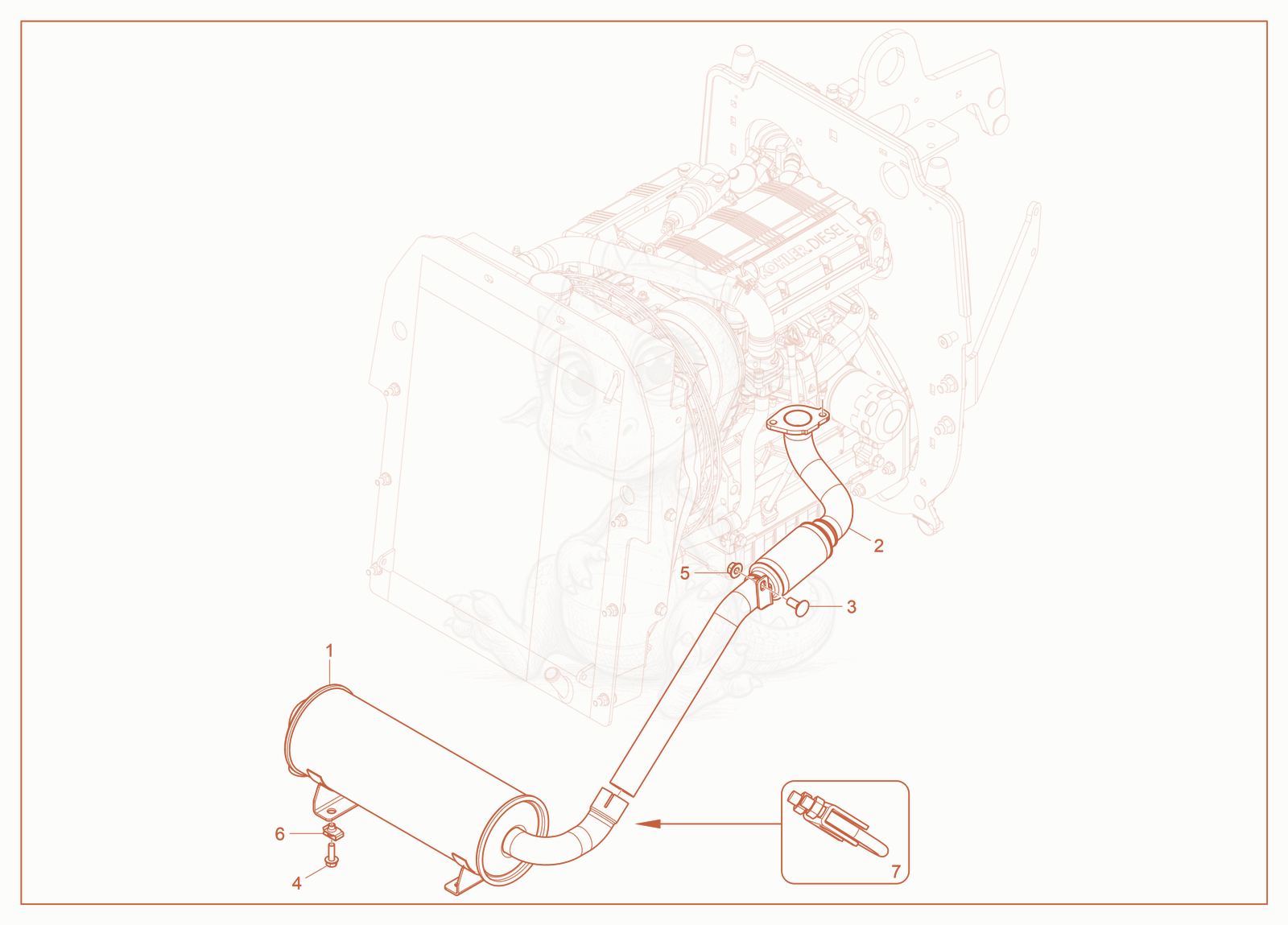 Despiece del Muffler de una máquina Wacker Neuson RT-SC4, con globos numerados