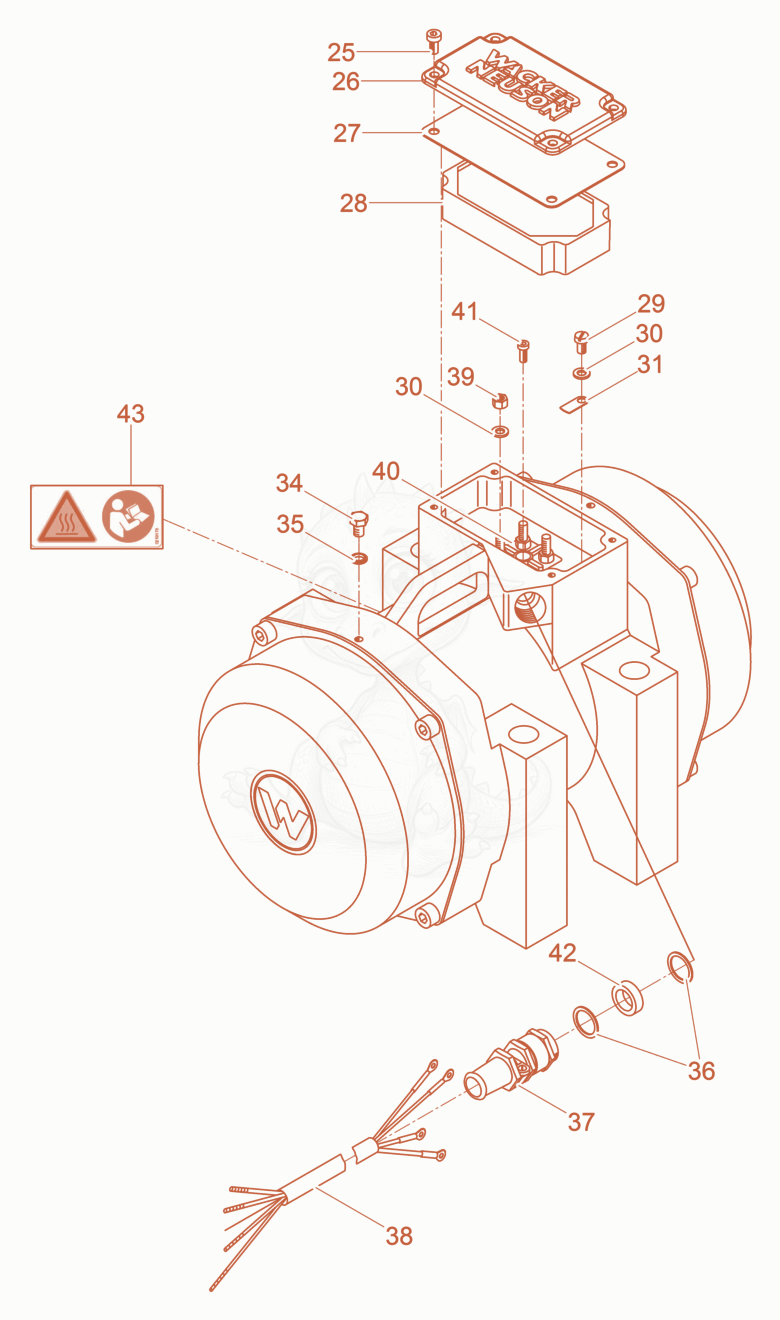 Exploded parts diagram of the External Vibrator cpl. of a Wacker Neuson AR75/6/115, with numbered balloons