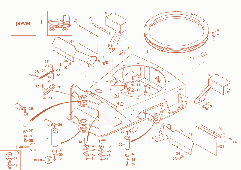 Exploded parts diagram of the FRONT PART CHÂSSIS (OPTION) of a Wacker Neuson 6001, with numbered balloons