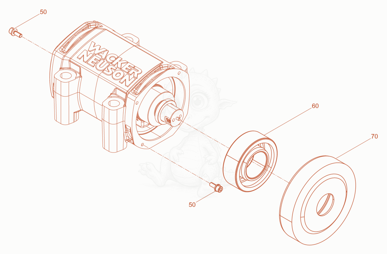 Exploded parts diagram of the Exciter basis of a Wacker Neuson XPSKMAT, with numbered balloons