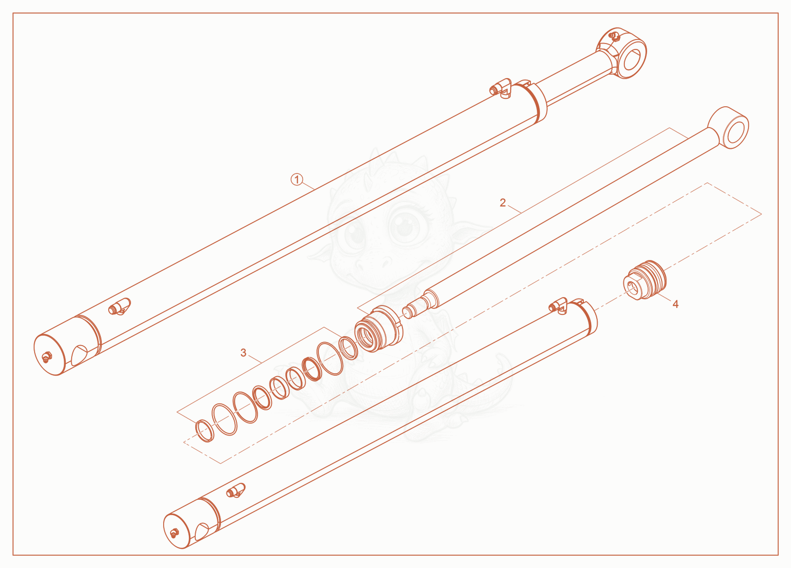 Exploded parts diagram of the Lift Arm Cylinder of a Wacker Neuson ST28(S05-5), with numbered balloons