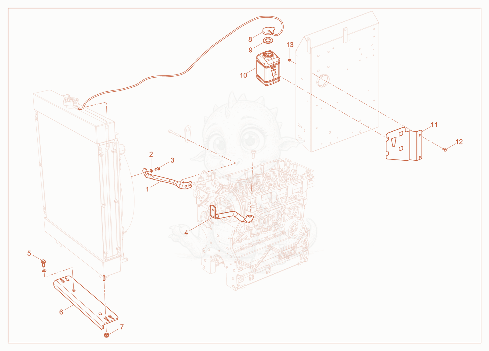 Exploded parts diagram of the Radiator mount of a Wacker Neuson LTV4L, with numbered balloons