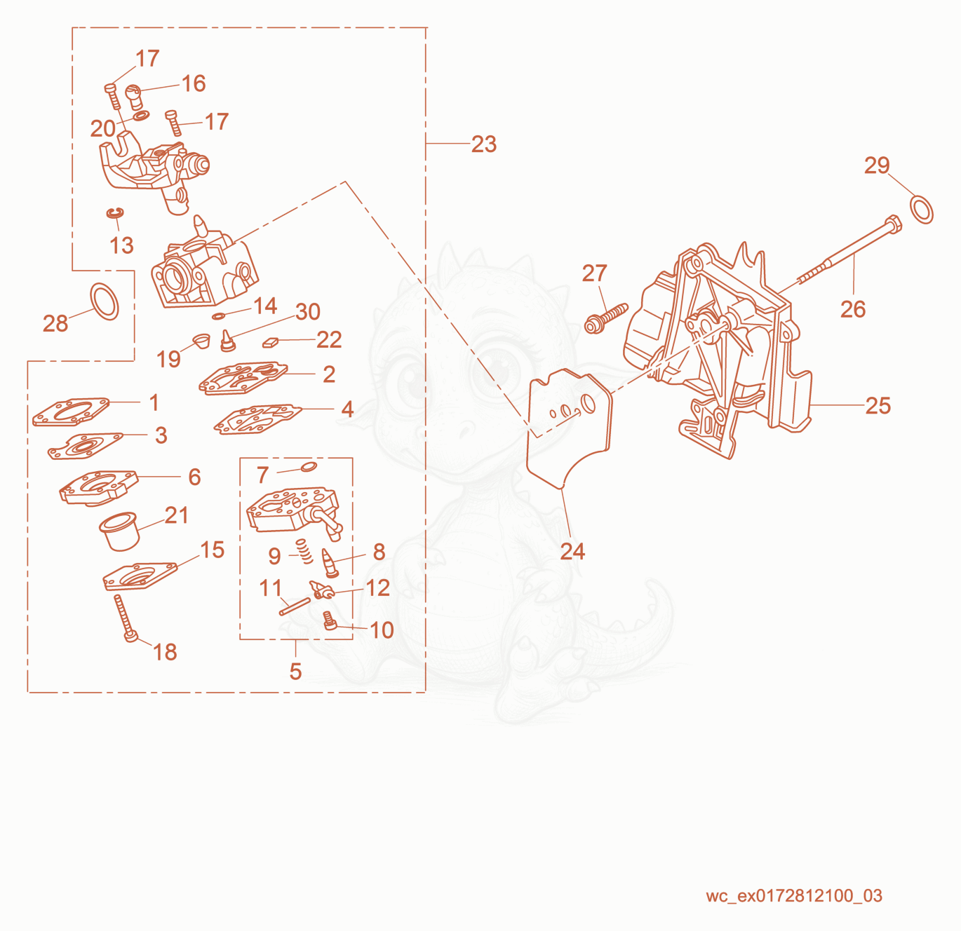Exploded parts diagram of the Carburetor of a Wacker Neuson PV35A, with numbered balloons