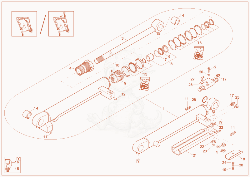 Exploded parts diagram of the LIFTING BOOM CYLINDER (OPTION) of a Wacker Neuson 1703, with numbered balloons