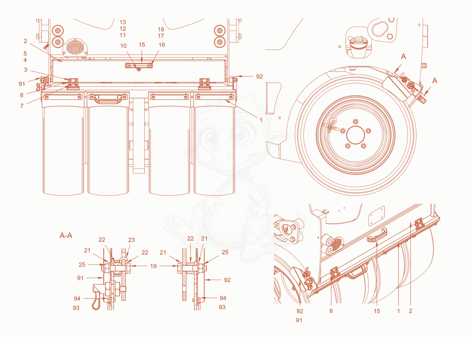 Exploded parts diagram of the scraper of a Wacker Neuson RD24-100CE, with numbered balloons