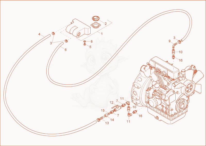 Exploded parts diagram of the heating of a Wacker Neuson 2003, with numbered balloons