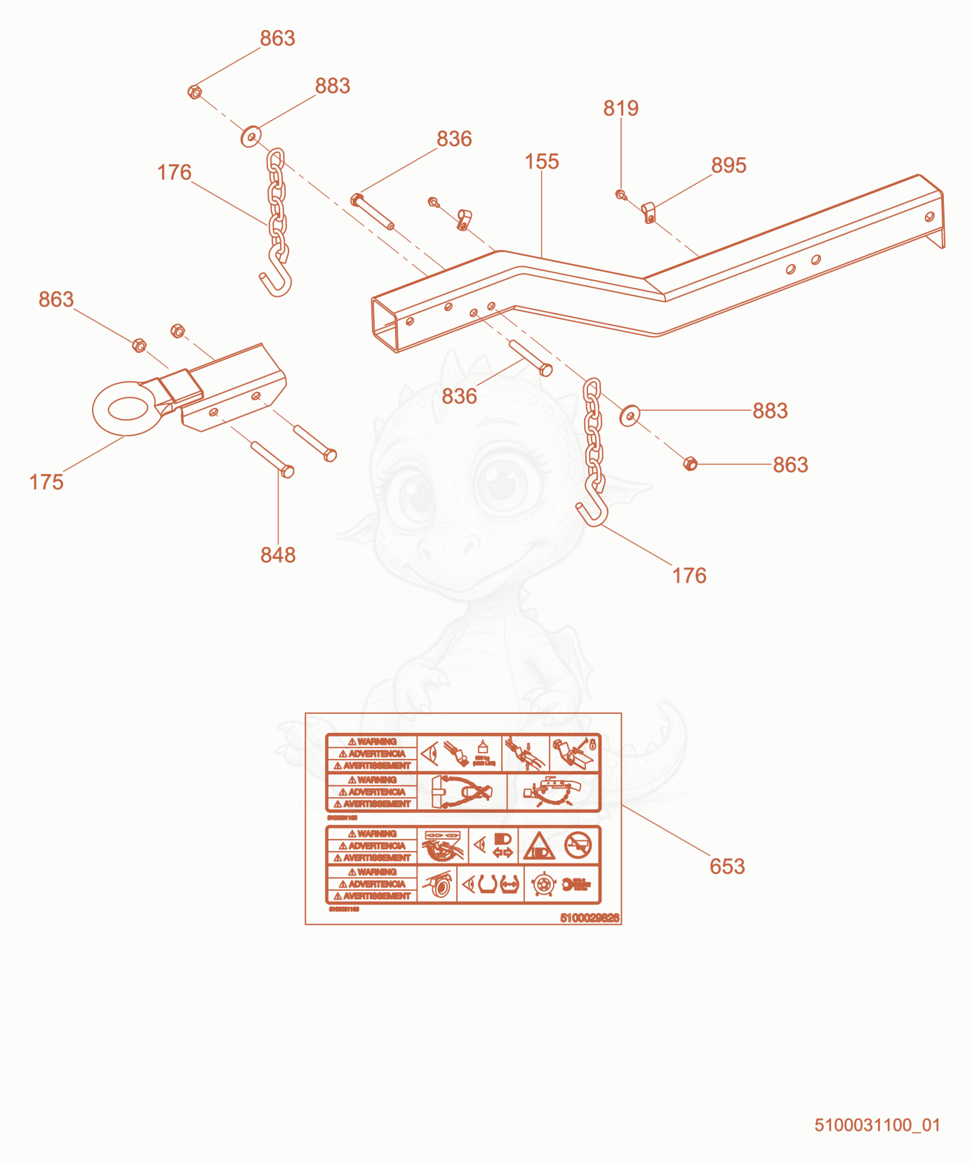 Exploded parts diagram of the Option-Pintle Hitch of a Wacker Neuson LTV6L, with numbered balloons