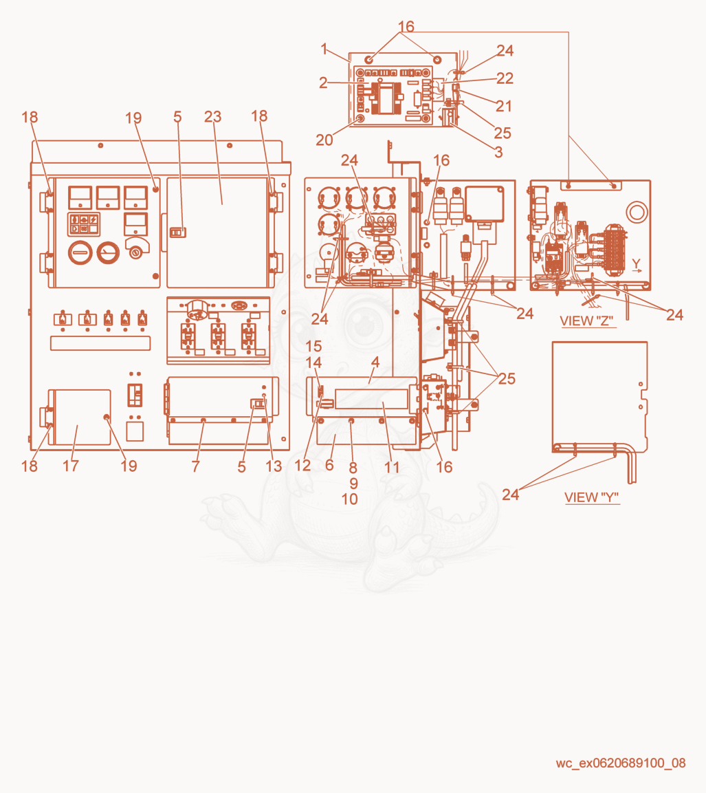 Exploded parts diagram of the Control Panel cpl. (1) of a Wacker Neuson G14, with numbered balloons