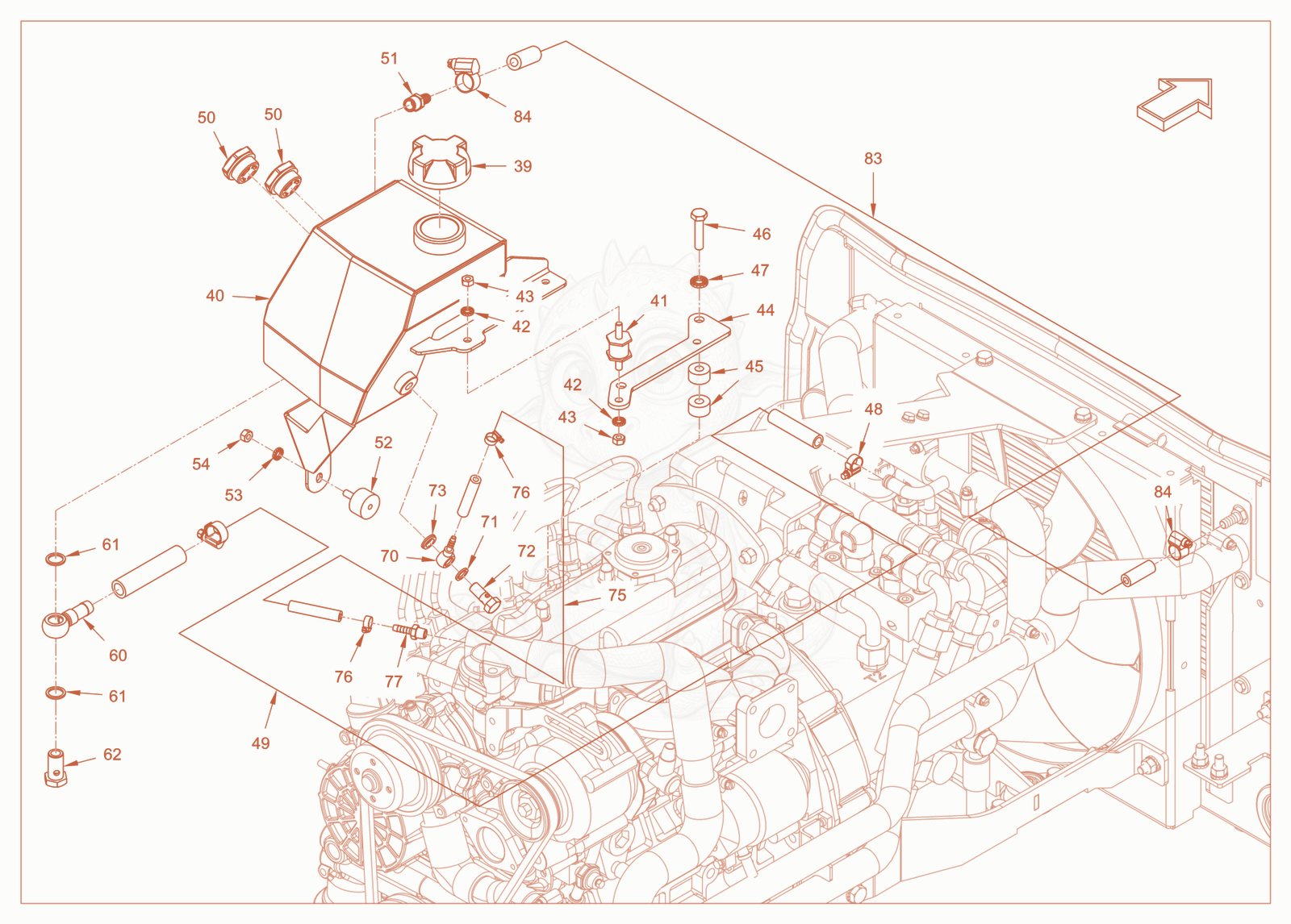 Exploded parts diagram of the cooling (engine/hydraulic oil) of a Wacker Neuson RD18-100.3, with numbered balloons