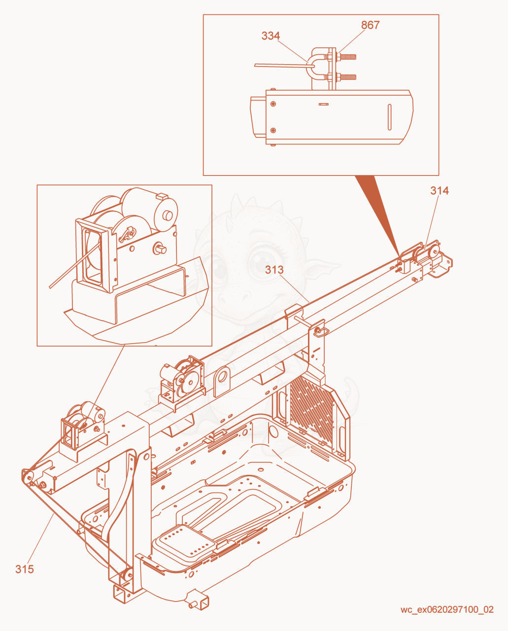 Exploded parts diagram of the Power Winch Cable of a Wacker Neuson LTN6C-P, with numbered balloons