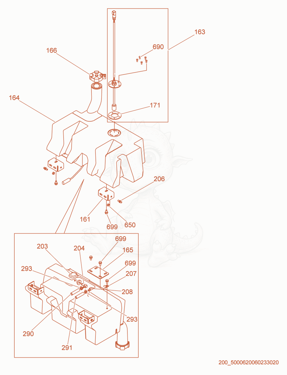 Exploded parts diagram of the Fuel Tank cpl. of a Wacker Neuson RD16-90, with numbered balloons