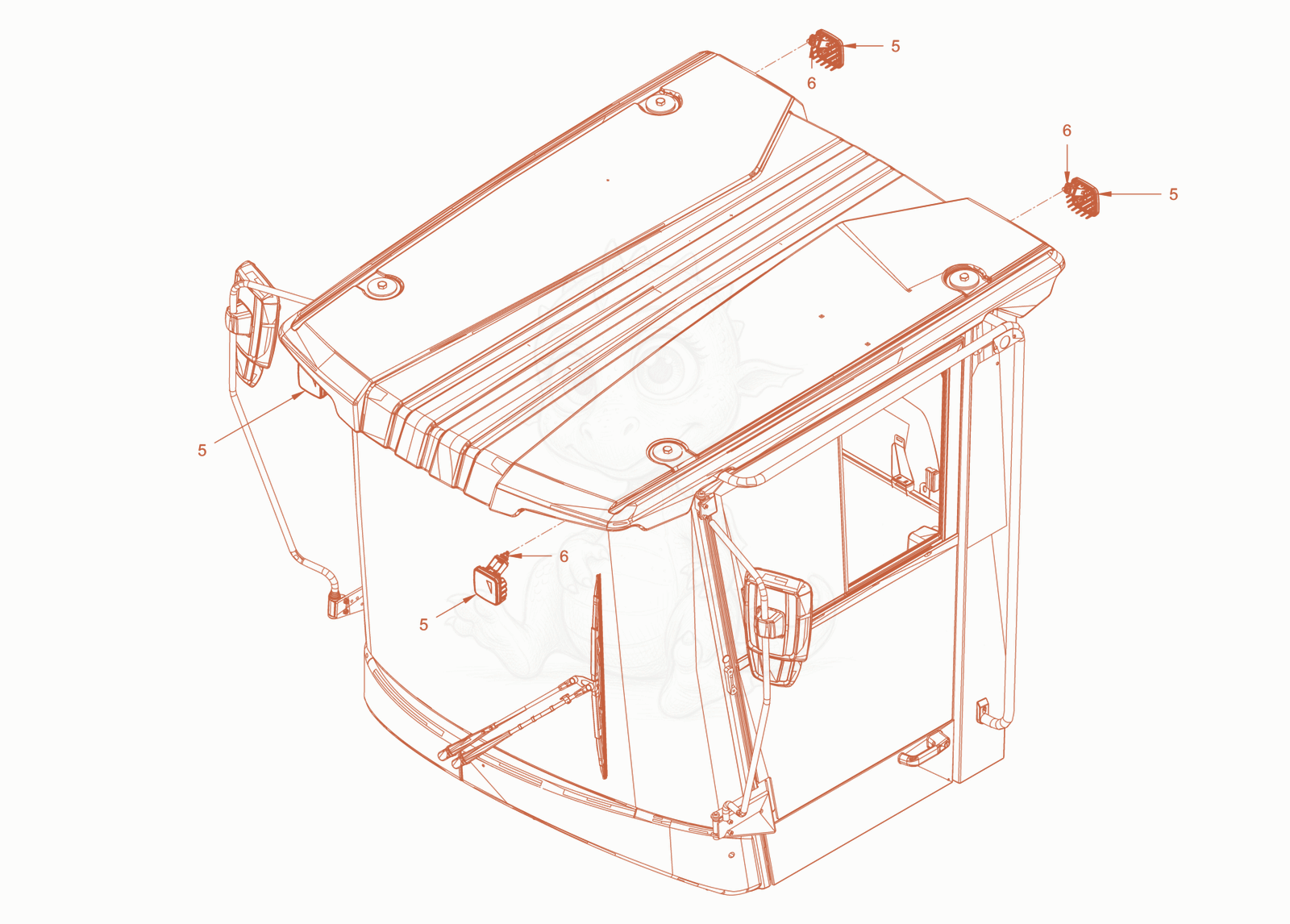 Exploded parts diagram of the additional lighting of a Wacker Neuson RC110CAB, with numbered balloons