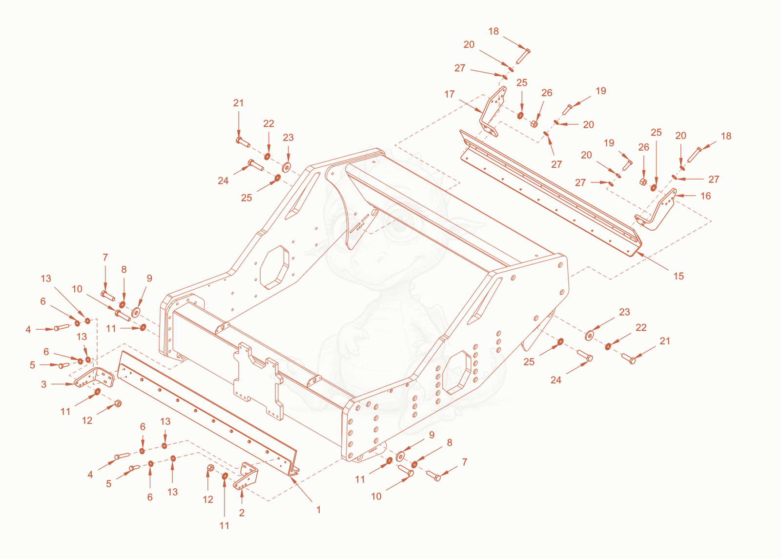 Exploded parts diagram of the scraper smooth roller drum of a Wacker Neuson RC110CAB, with numbered balloons