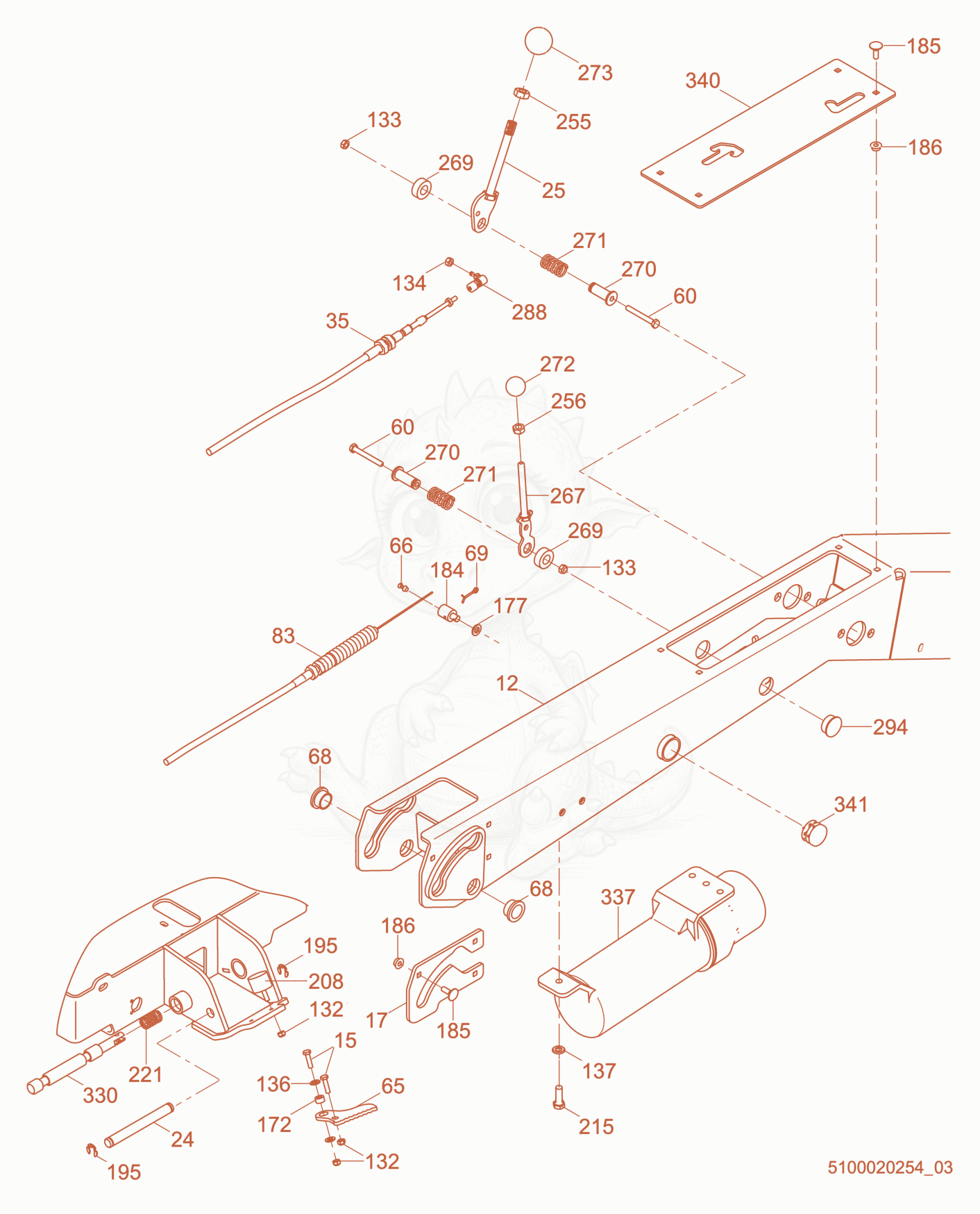Despiece del Lower Handle cpl. de una máquina Wacker Neuson RD7A, con globos numerados