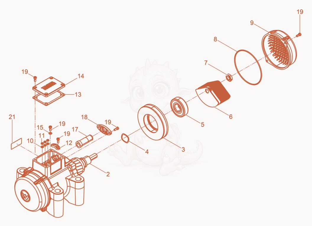 Exploded parts diagram of the External Vibrator cpl. of a Wacker Neuson AR43/3/230V, with numbered balloons