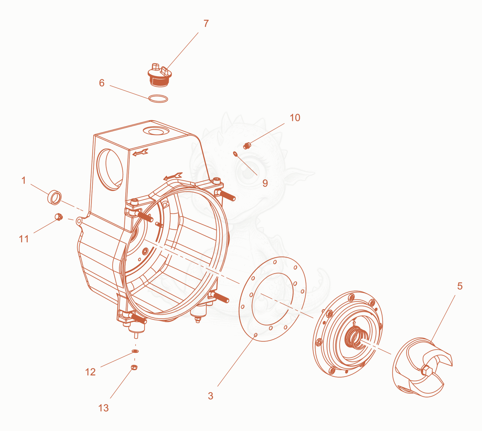 Exploded parts diagram of the Pump back of a Wacker Neuson PTS4V, with numbered balloons