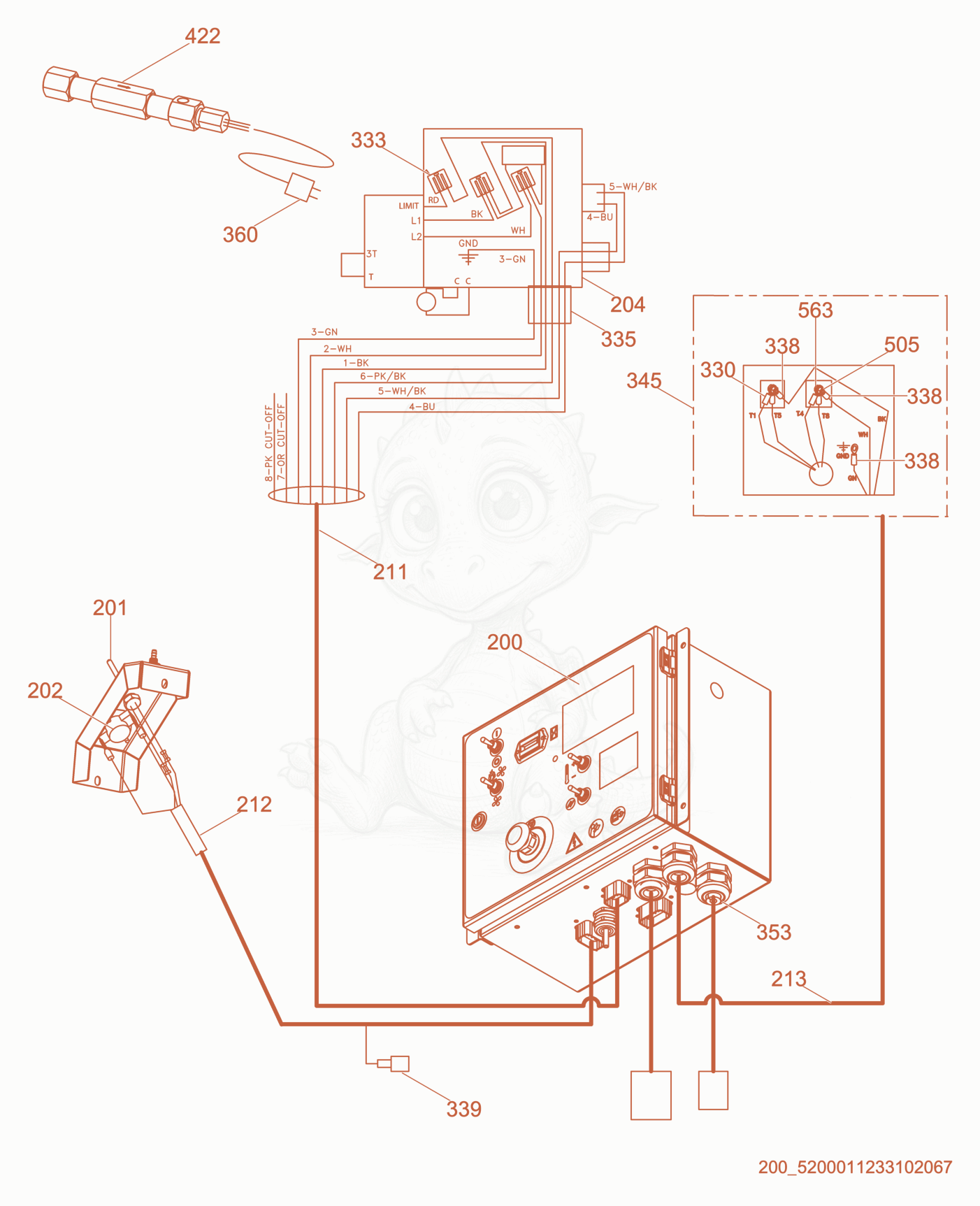 Exploded parts diagram of the Wiring cpl. (2) of a Wacker Neuson HI1000, with numbered balloons