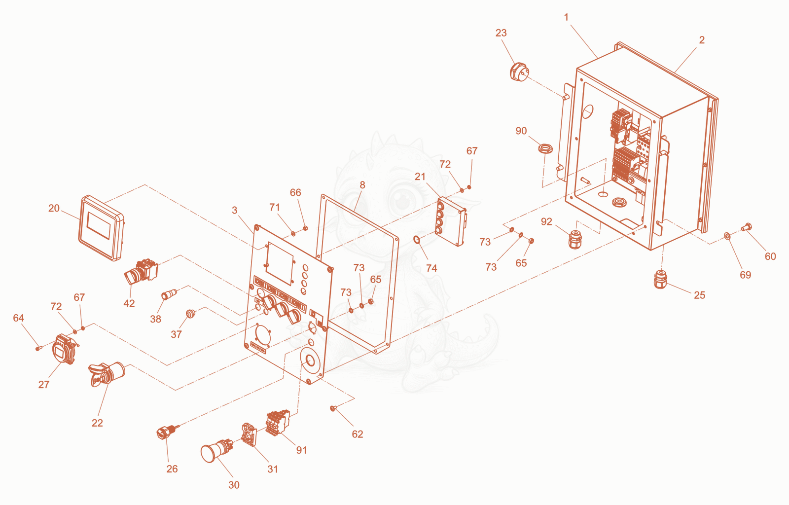 Exploded parts diagram of the control panel of a Wacker Neuson LTN5Y, with numbered balloons