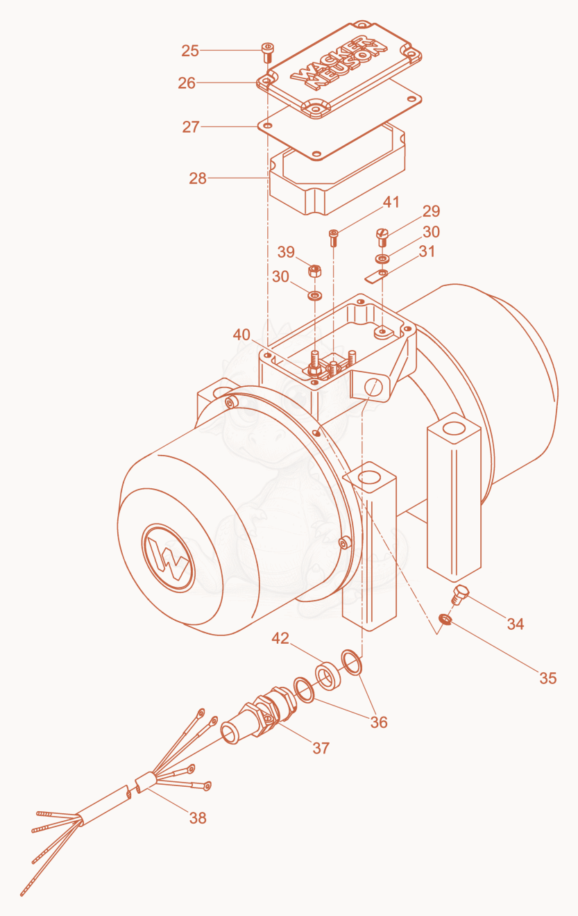 Despiece del External Vibrator cpl. de una máquina Wacker Neuson AR53/3/400, con globos numerados