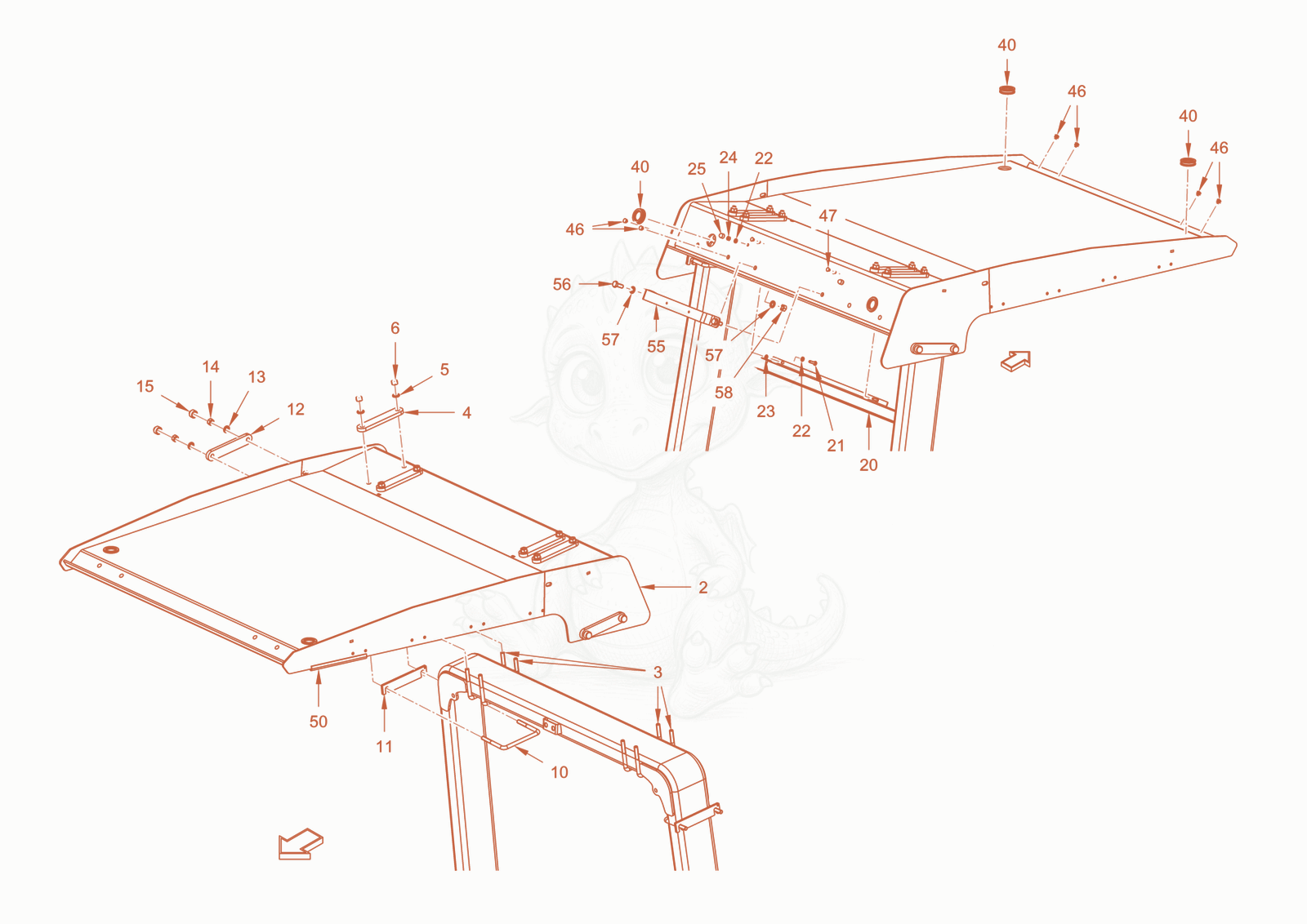 Exploded parts diagram of the protective roof of a Wacker Neuson RD40-130CDPF, with numbered balloons