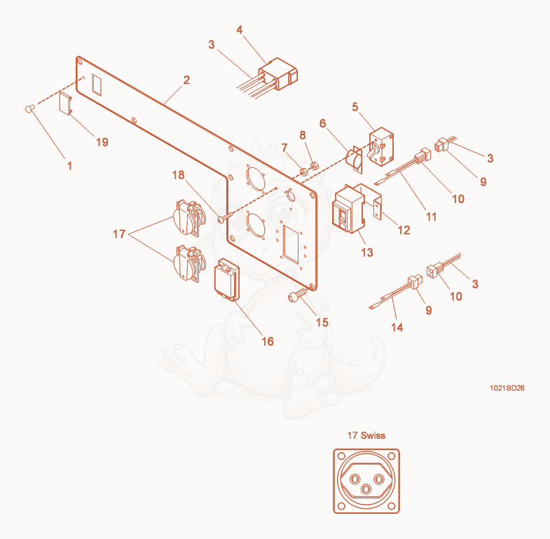 Exploded parts diagram of the Control Panel with Earth Leakage Circuit Breaker of a Wacker Neuson G3.3AE, with numbered balloons