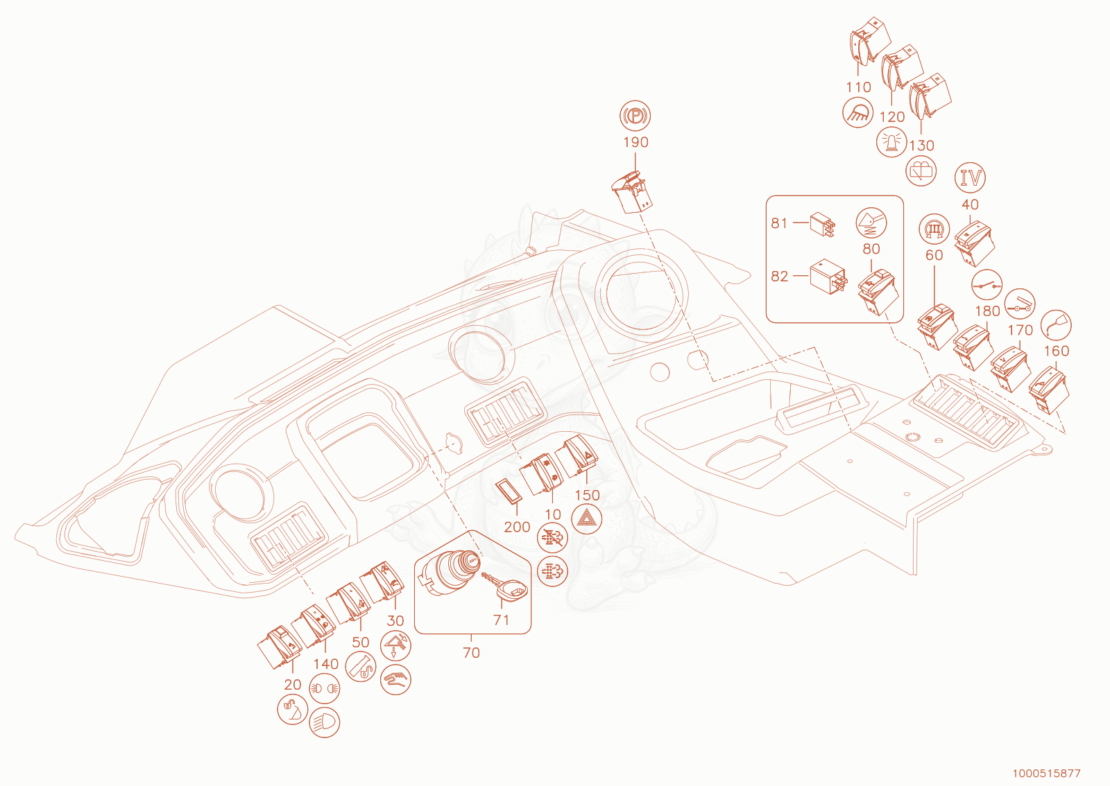 Exploded parts diagram of the switch strap of a Wacker Neuson WL950(A05-01), with numbered balloons