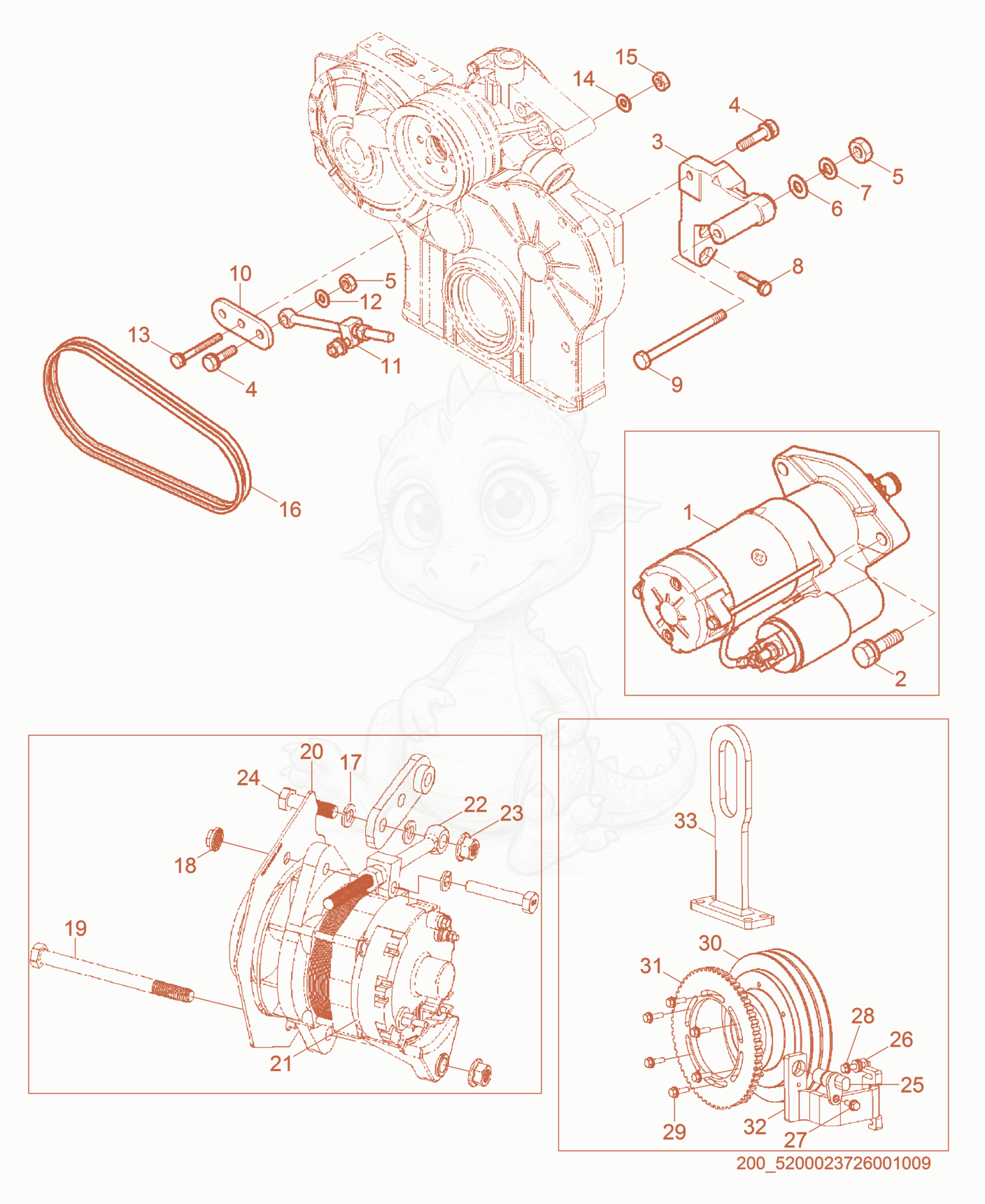 Exploded parts diagram of the Starting System of a Wacker Neuson GN165, with numbered balloons