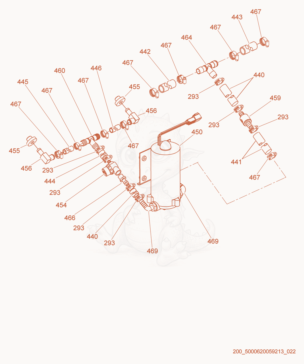 Exploded parts diagram of the Water System cpl. of a Wacker Neuson RD12-90, with numbered balloons
