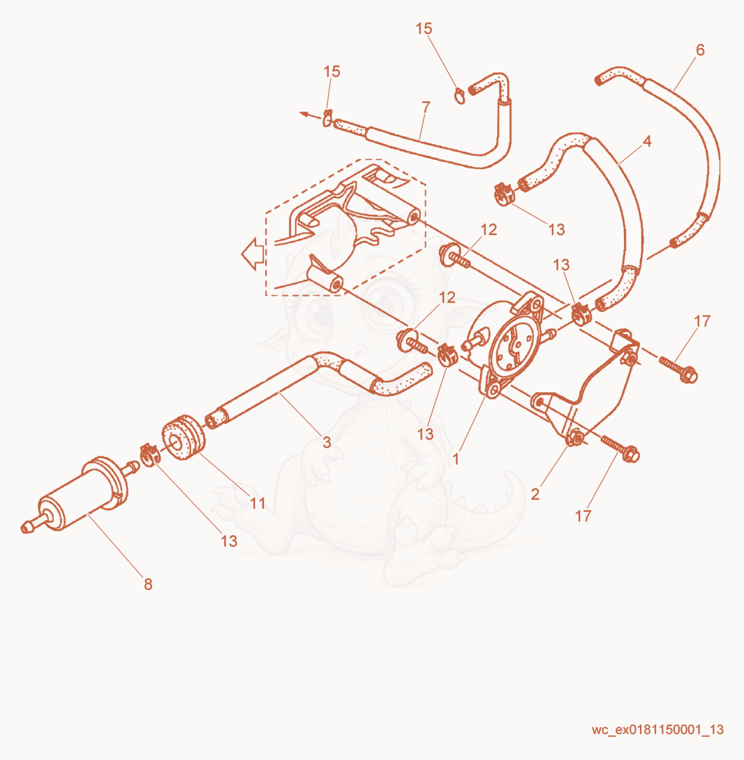 Exploded parts diagram of the Fuel Pump cpl. of a Wacker Neuson CRT36-26A, with numbered balloons
