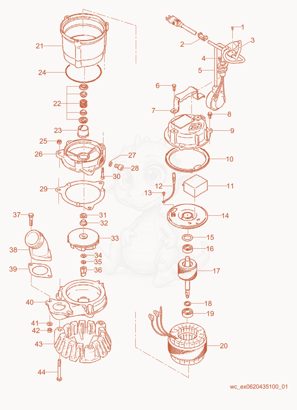 Exploded parts diagram of the Pump Components of a Wacker Neuson PSTF2400, with numbered balloons