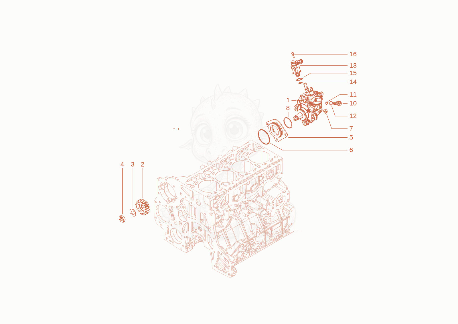 Exploded parts diagram of the injection pump of a Wacker Neuson WL34, with numbered balloons