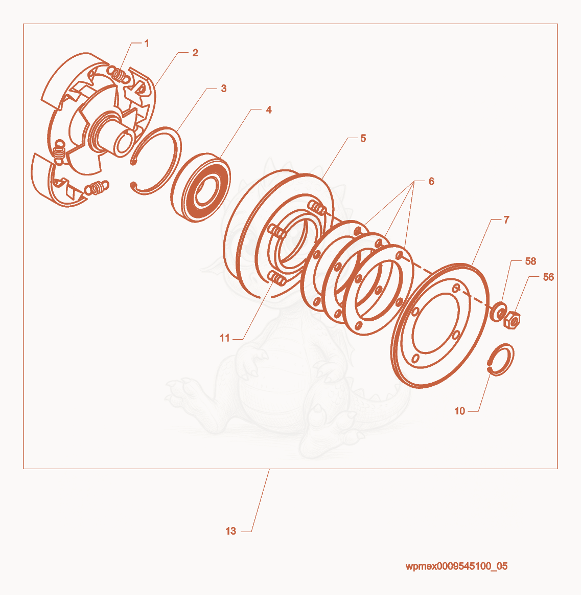 Despiece del Clutch cpl. de una máquina Wacker Neuson WP1550AW, con globos numerados
