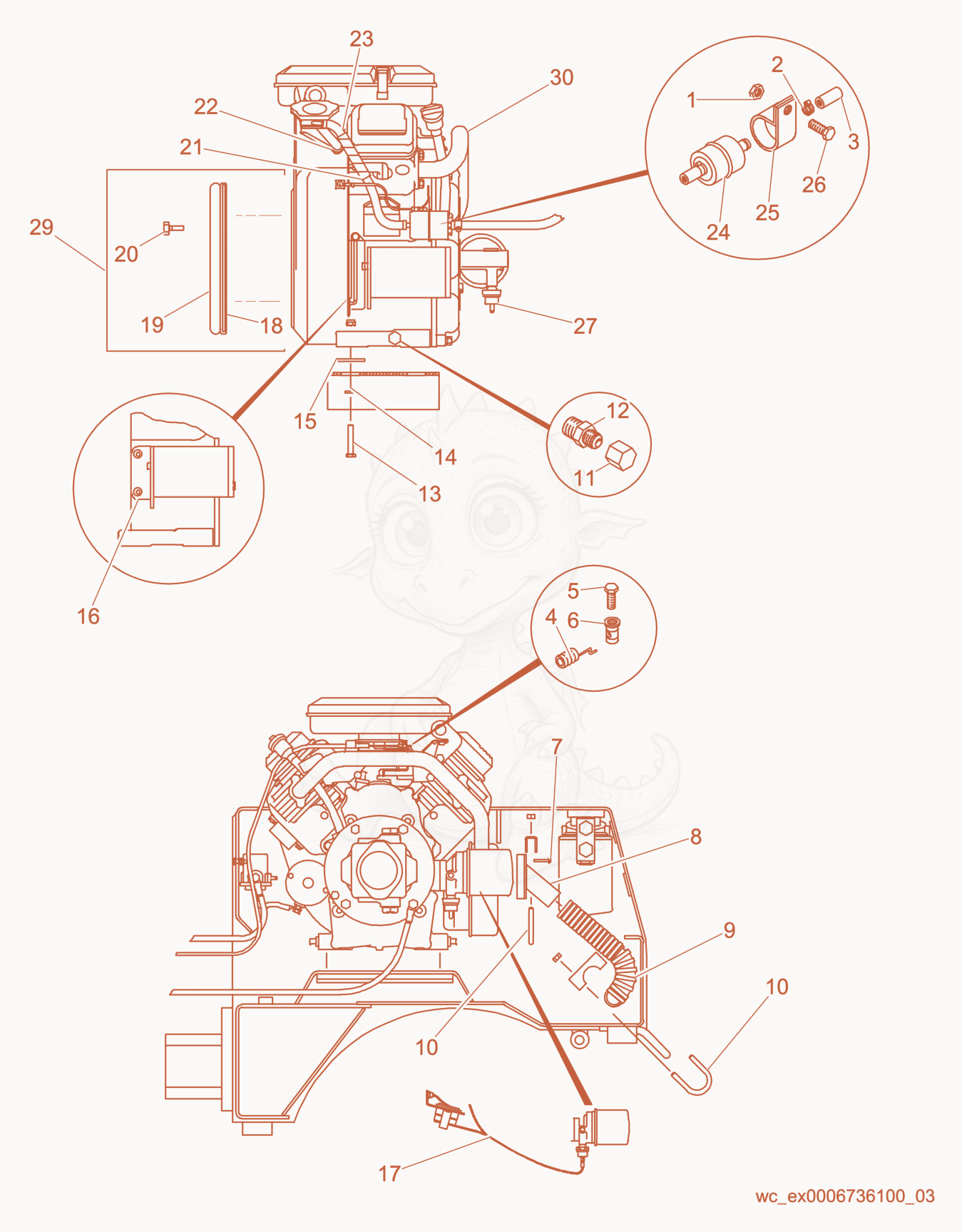 Exploded parts diagram of the Engine Compartment of a Wacker Neuson RD880V, with numbered balloons