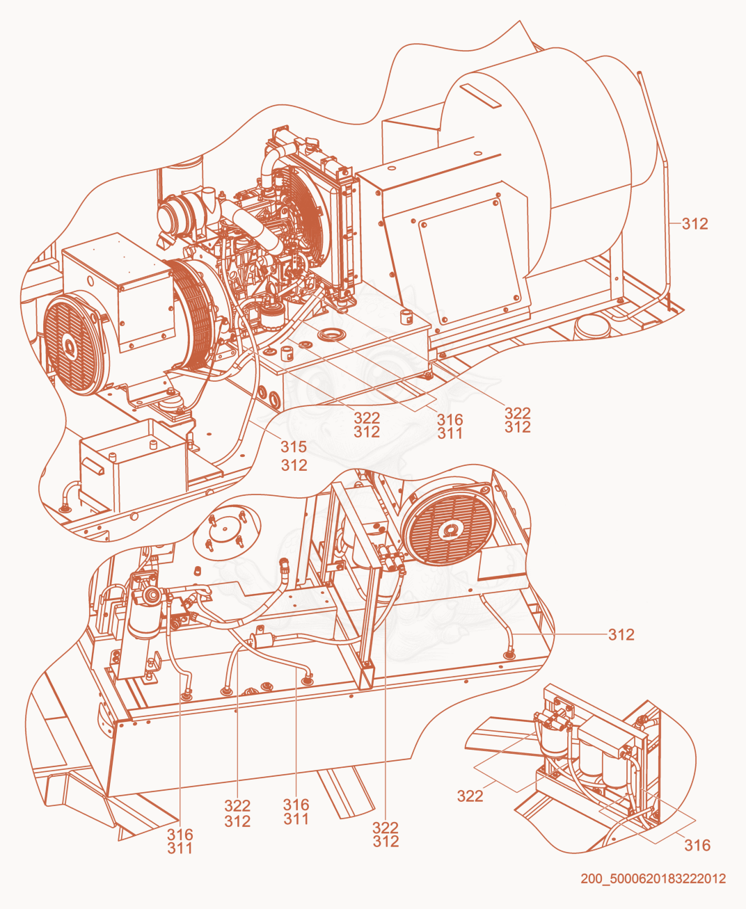 Despiece del Hoses/Clamps de una máquina Wacker Neuson HI770XHD, con globos numerados