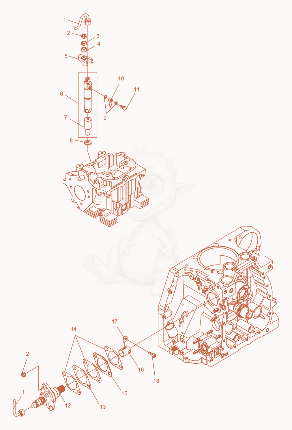 Exploded parts diagram of the Injection Valve-Injection Pump of a Wacker Neuson DPU6055, with numbered balloons