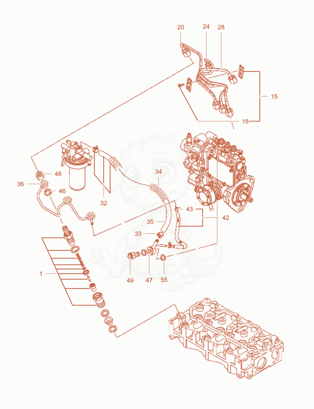 Exploded parts diagram of the Fuel injection valve of a Wacker Neuson PT6YT, with numbered balloons