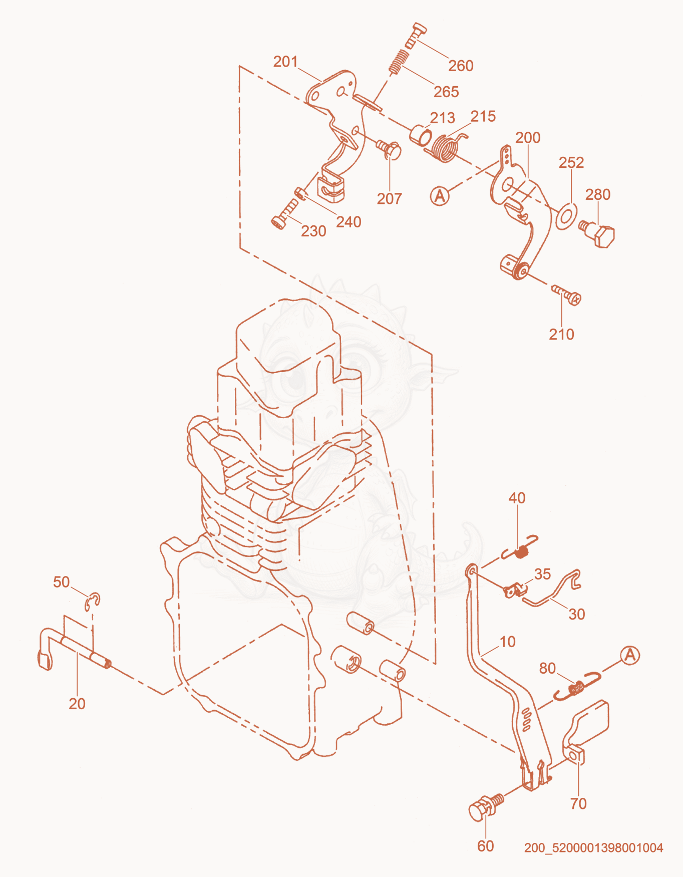 Exploded parts diagram of the Governor cpl. of a Wacker Neuson BS60-4, with numbered balloons