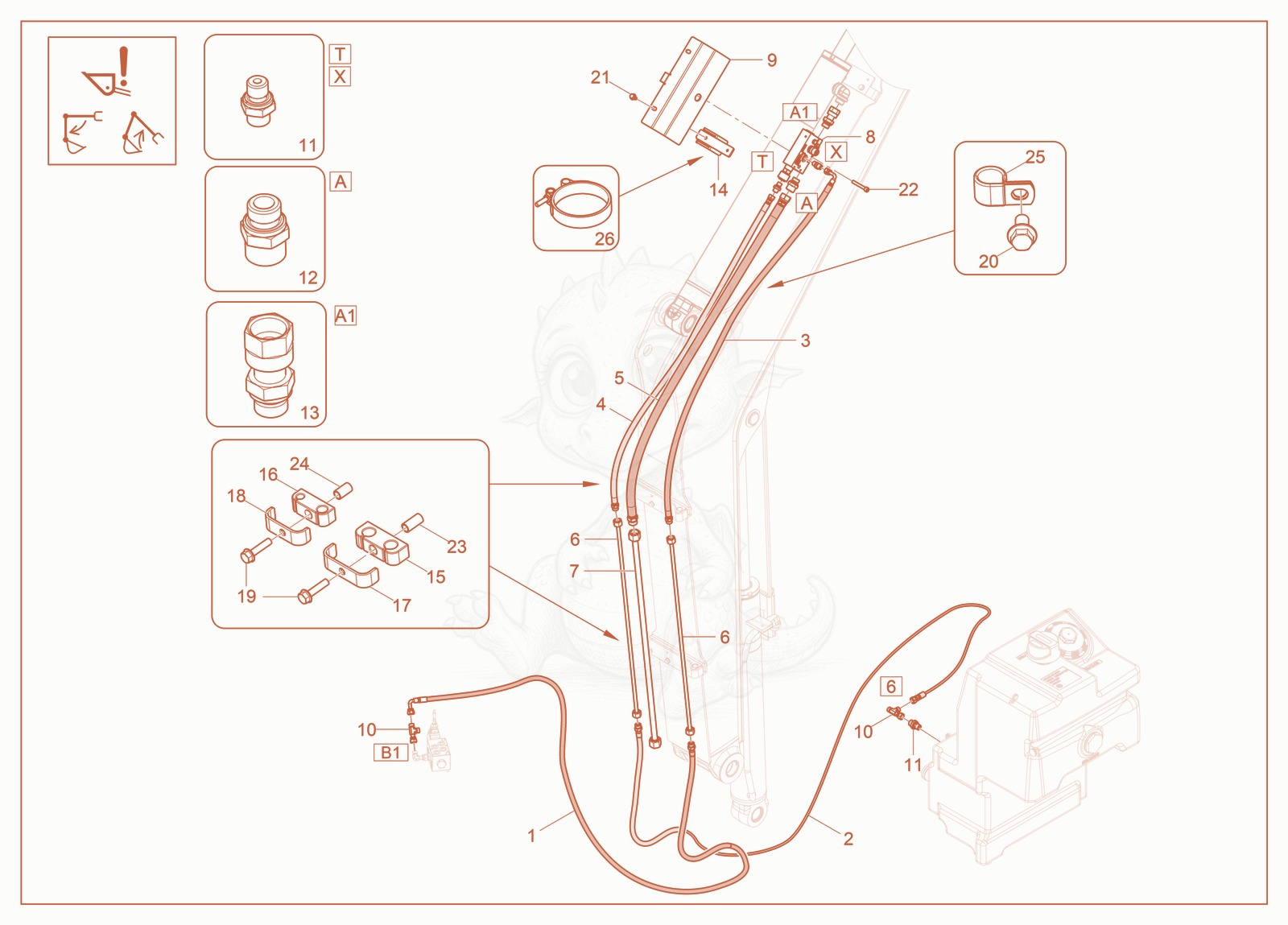Exploded parts diagram of the Arm Overload System of a Wacker Neuson ET40(E33-01), with numbered balloons