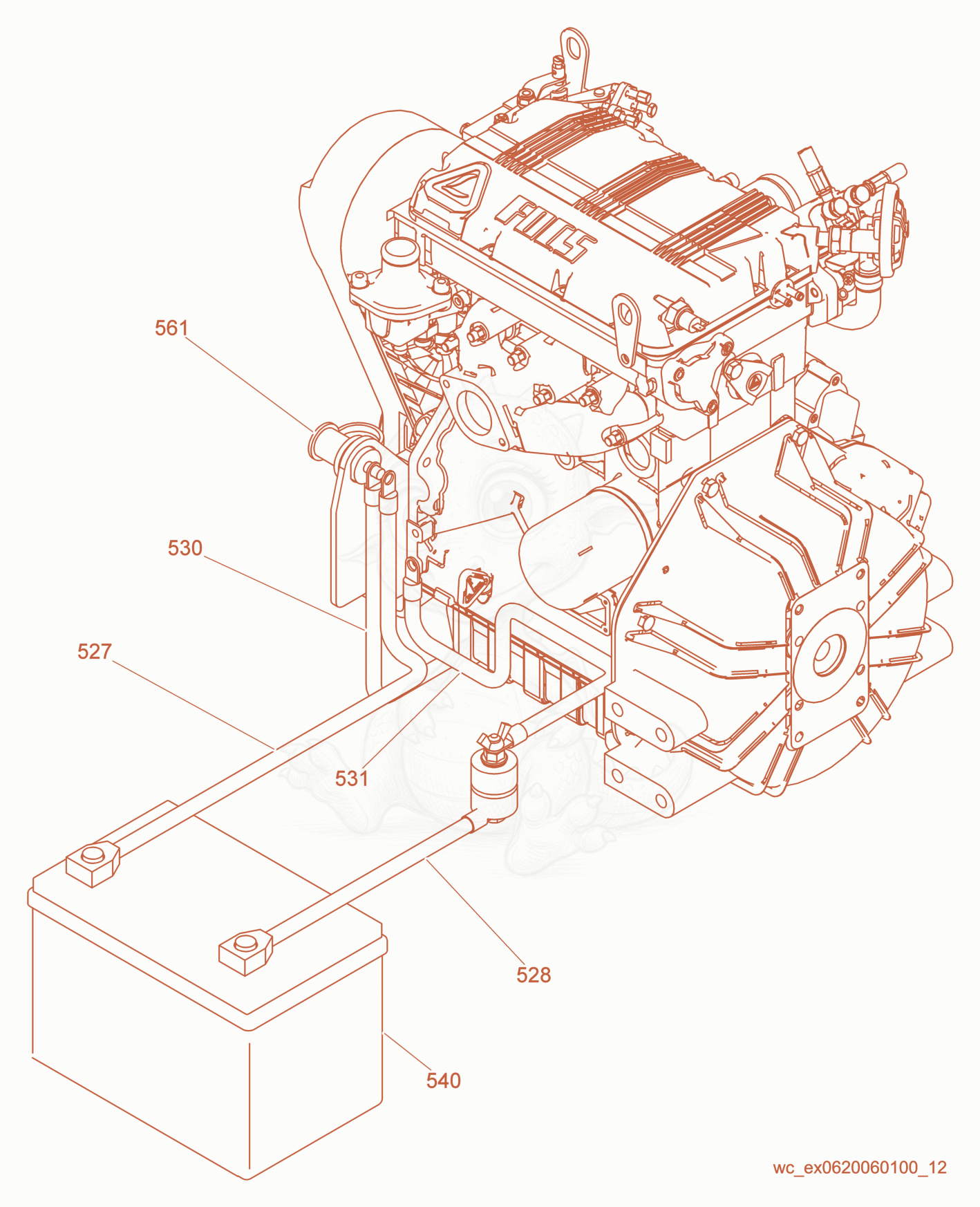 Exploded parts diagram of the Battery Installation of a Wacker Neuson RD16-90, with numbered balloons
