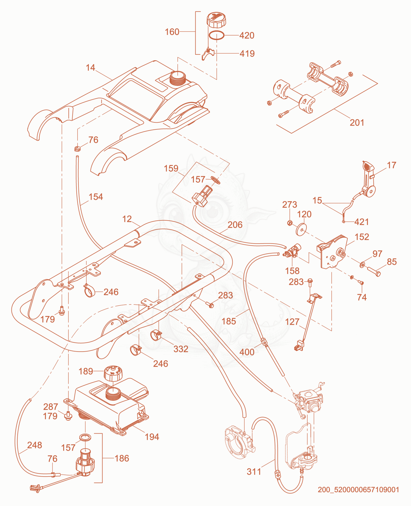 Exploded parts diagram of the Guide Handle cpl. of a Wacker Neuson BS50-2I, with numbered balloons
