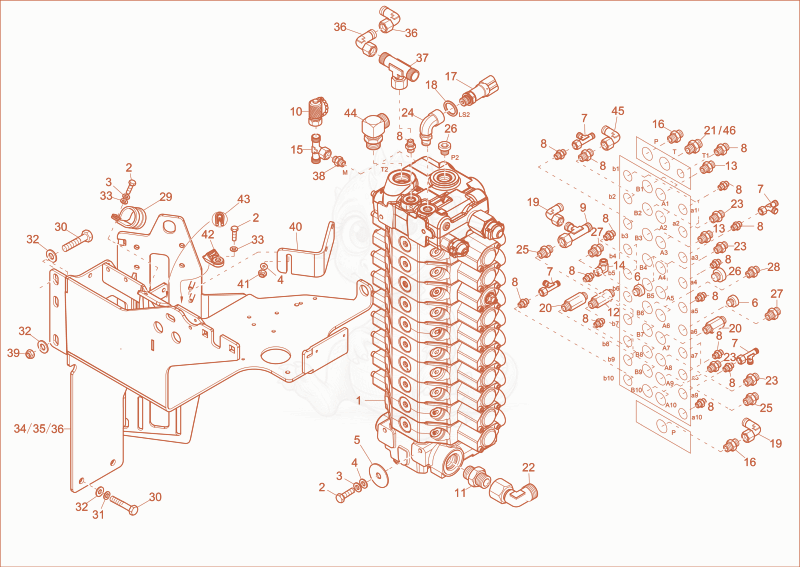 Exploded parts diagram of the control block 1 of a Wacker Neuson EZ80, with numbered balloons