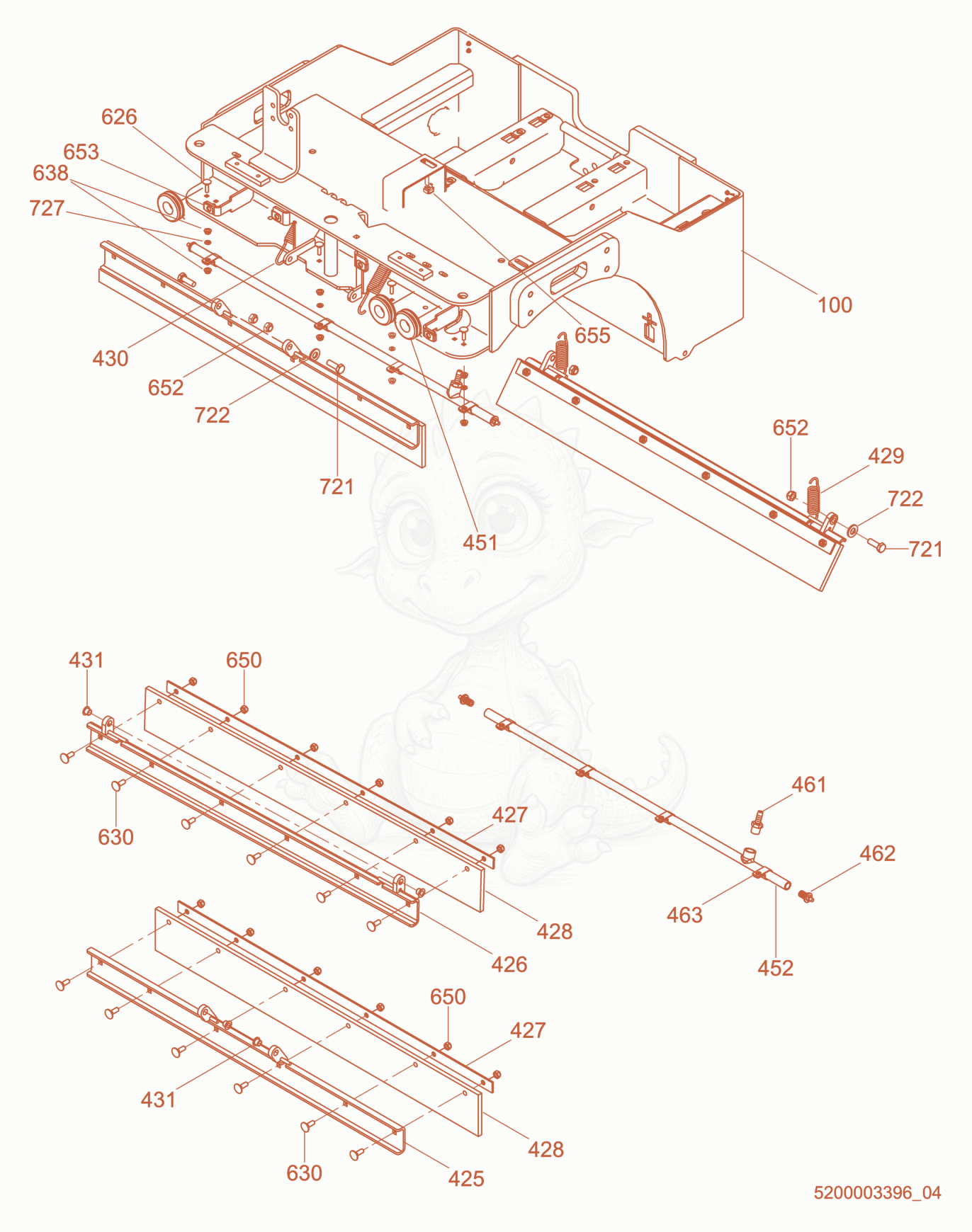 Exploded parts diagram of the Front Scraper Bars of a Wacker Neuson RD16-100, with numbered balloons