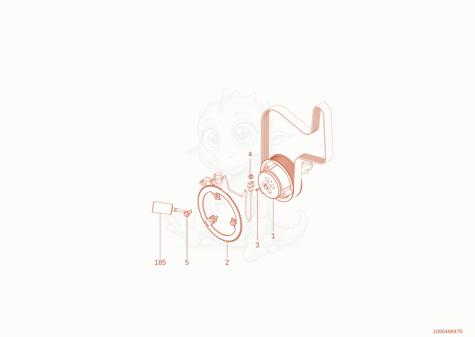 Exploded parts diagram of the belt pulley of a Wacker Neuson TH955(416-36), with numbered balloons