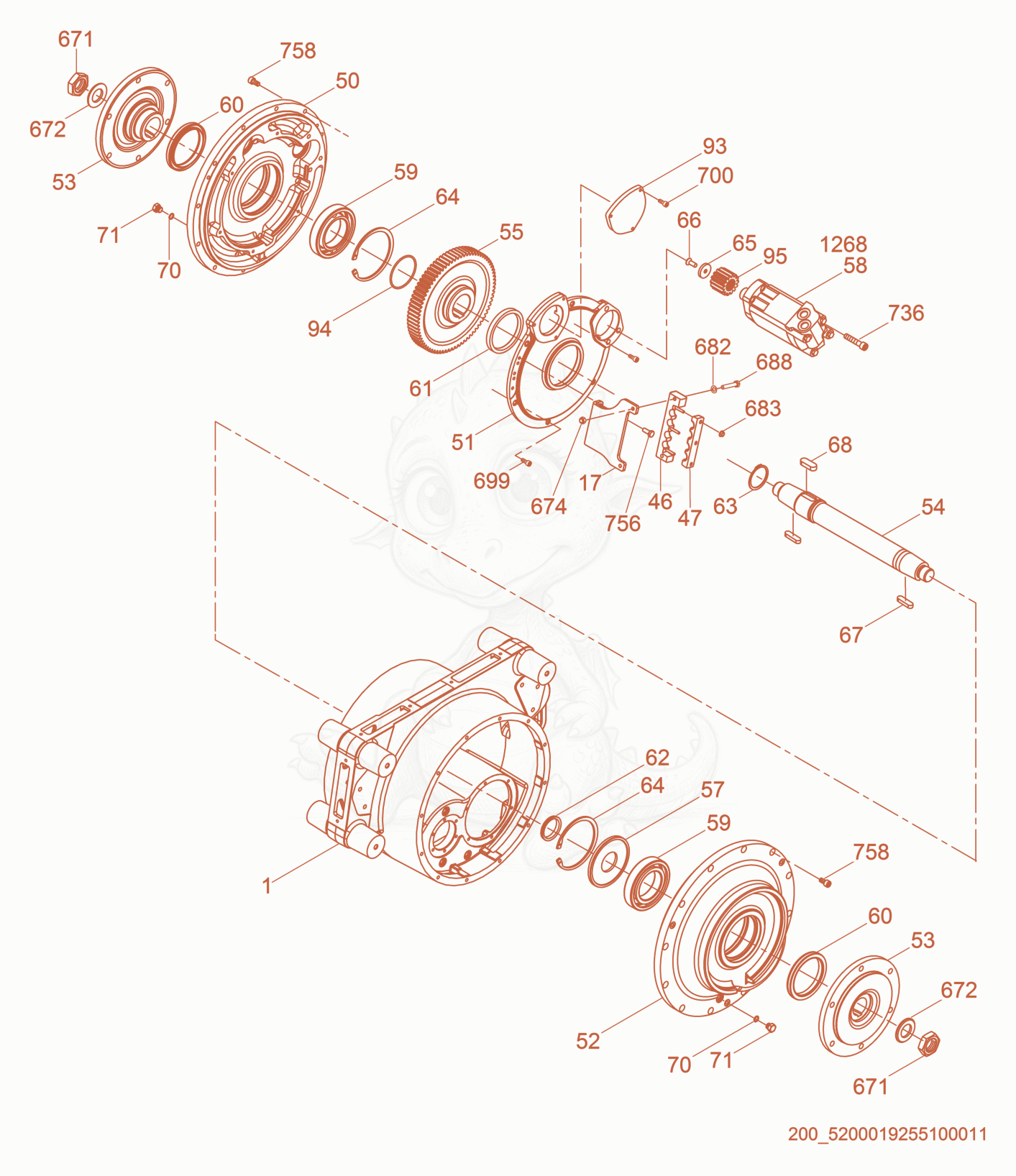 Exploded parts diagram of the Drum Drive of a Wacker Neuson RTK82-SC3, with numbered balloons