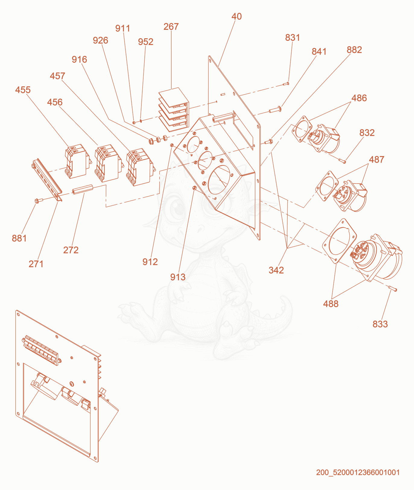 Exploded parts diagram of the Option-Receptacle Panel cpl. of a Wacker Neuson G95, with numbered balloons