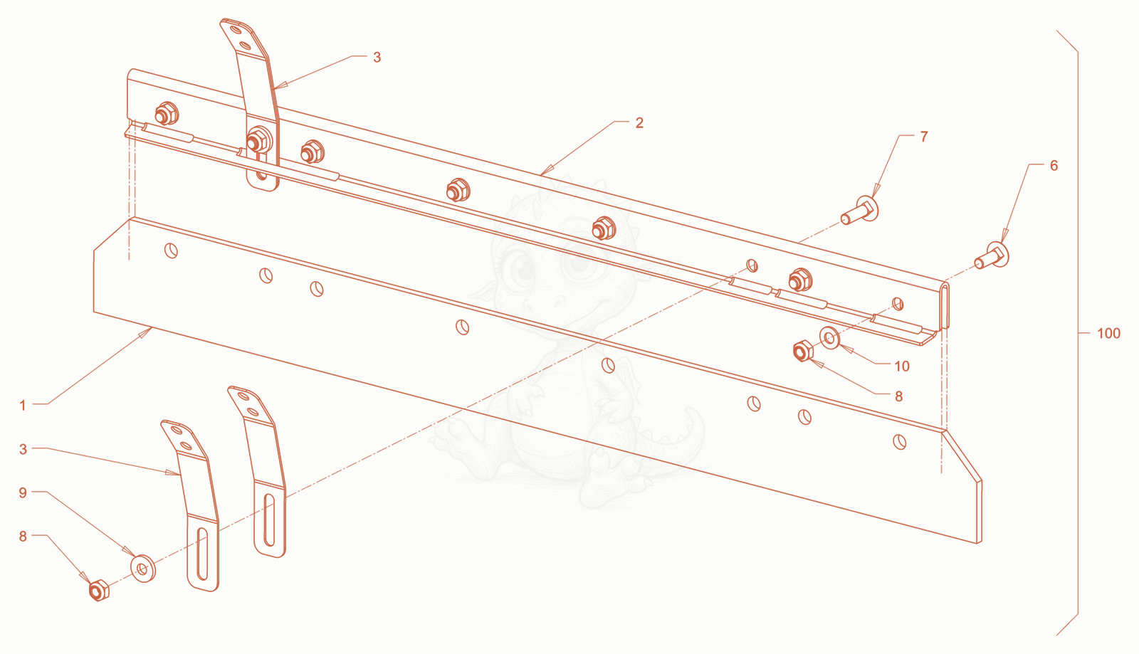 Exploded parts diagram of the scraper of a Wacker Neuson RD18-100C, with numbered balloons