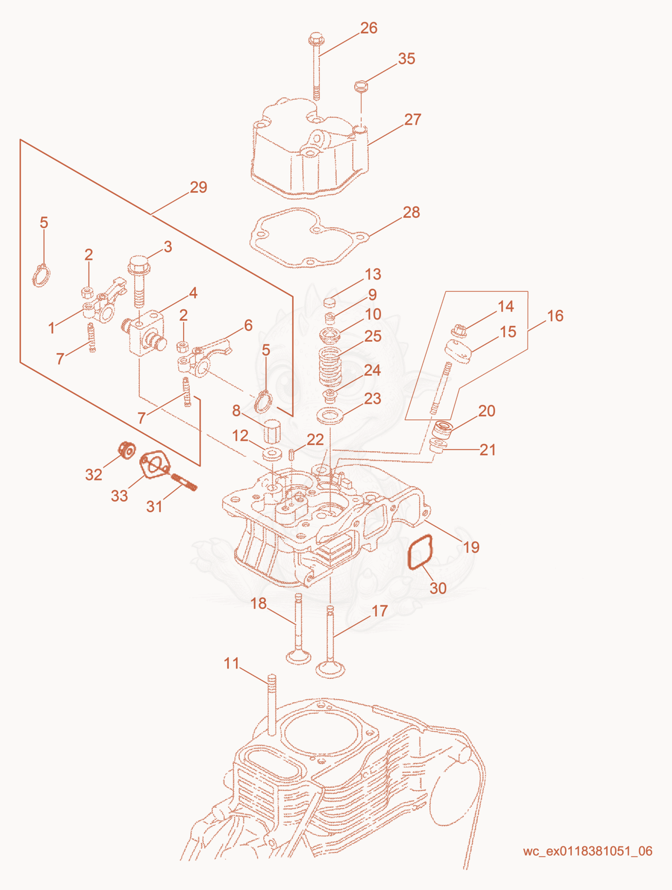Exploded parts diagram of the Cylinder Head of a Wacker Neuson DS720, with numbered balloons